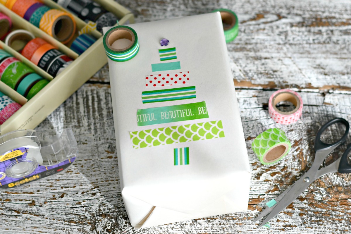 Christmas gift decorated with washi tape