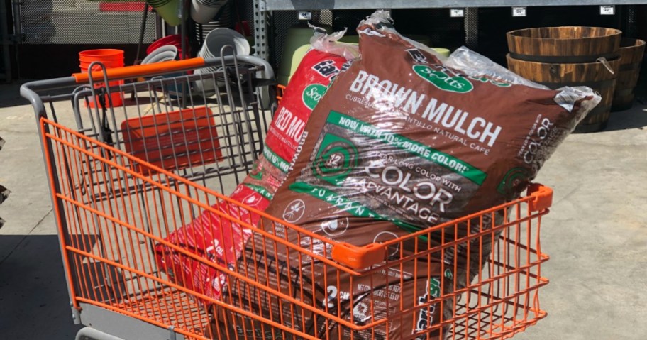 Bags of mulch in a cart