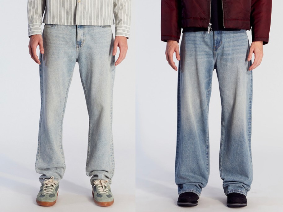 two men wearing blue jeans 