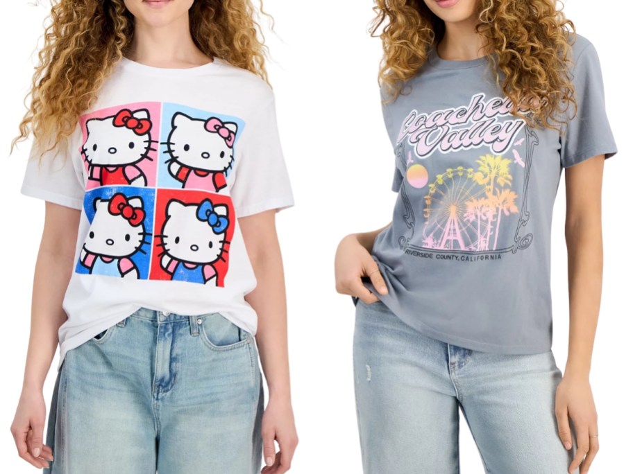 women wearing graphic tees and jeans