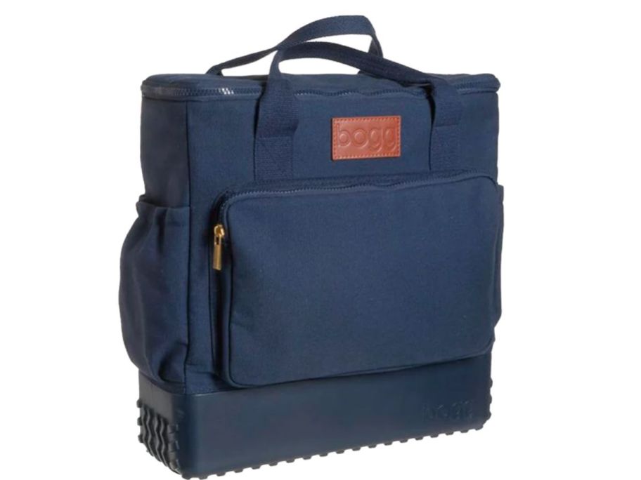 A navy canvas Bogg bag