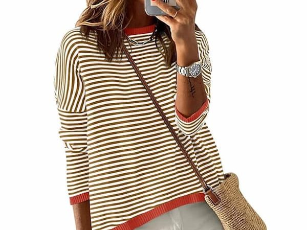 Women’s Striped Crewneck Sweaters only $11.39!